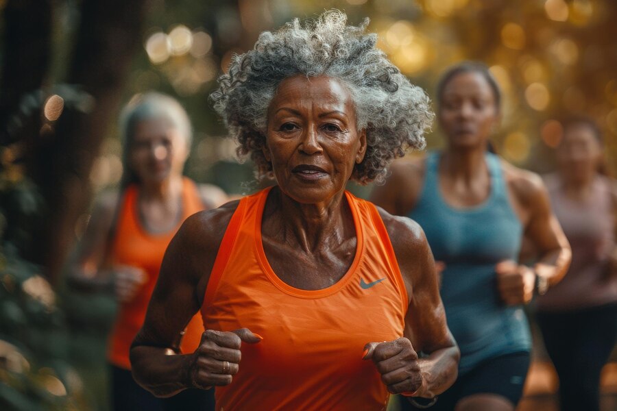 Les personnes âgées matures font du sport en extérieur